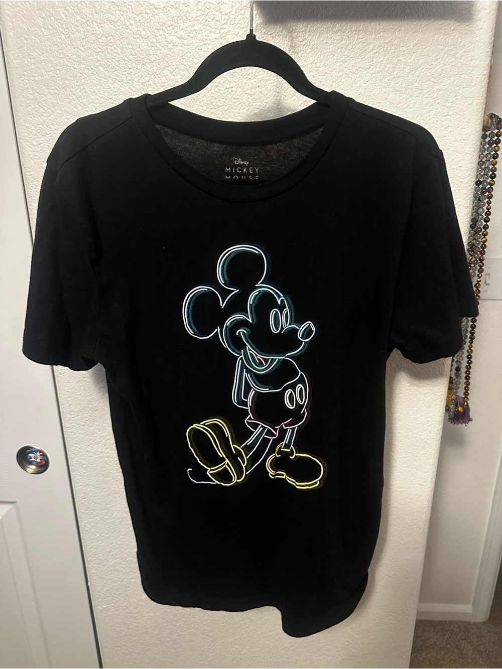Walt Disney World Mickey Mouse Black Neon Outline T-Shirt for Adults